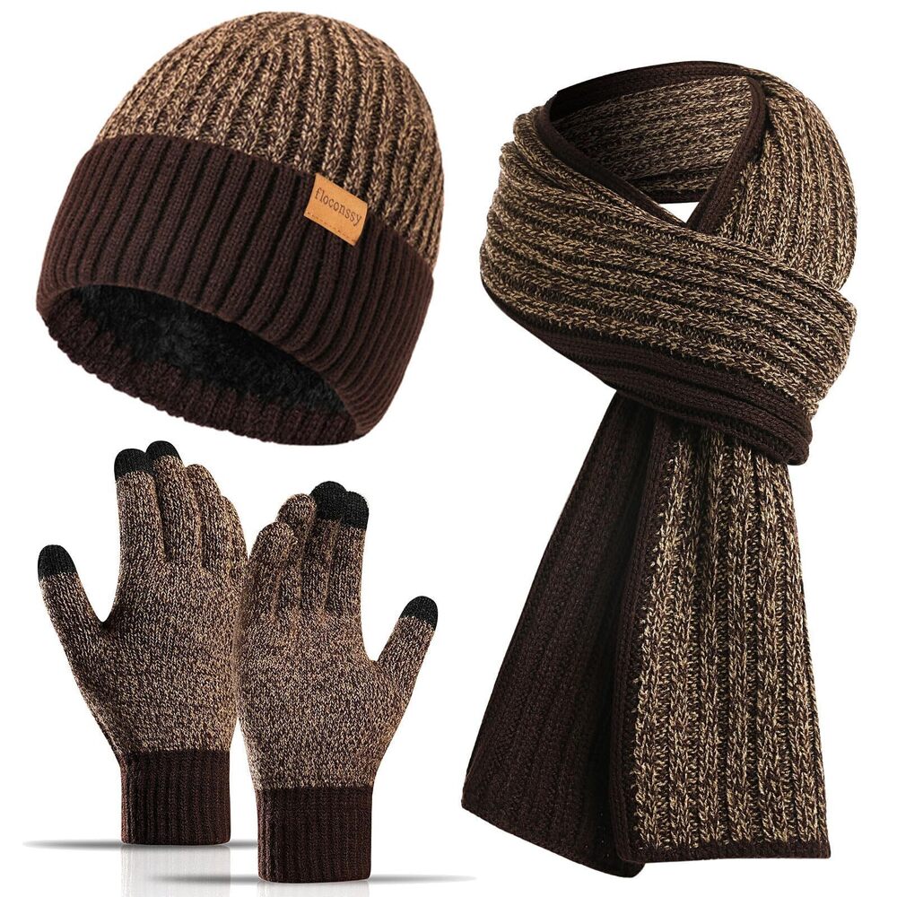6626 3 PCS 's Winter Hat Scarf Gloves Set, Warm Knit Beanie Thermal Long